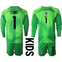 Camisa de Futebol França Hugo Lloris #1 Goleiro Equipamento Secundário Infantil Mundo 2022 Manga Comprida (+ Calças curtas)